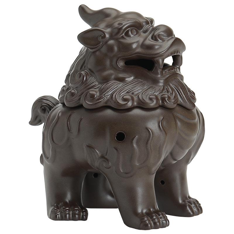Ceramic Suanni Beast Coil Incense Burner with Lid - Antique Style Ornament for Home