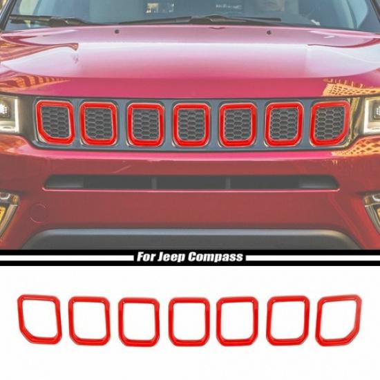 Red Front Grille Grill ert Cover Trim Frame For Jeep Compass +Accessories