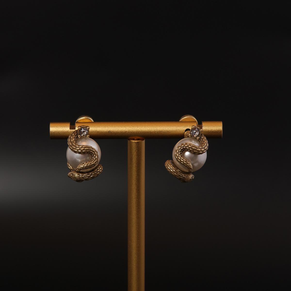 Средневековый Винтажный Высококачественный Медный Позолоченный Нишевый Медный Сплав Изысканный Набор Серьги-Ожерелье Змея