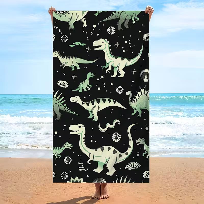 Cute Cartoon Dinosaur Print Beach Towel T-Rex Triceratops Pattern Quick Dry Absorbent Sandproof Towel for Summer Beach Holiday