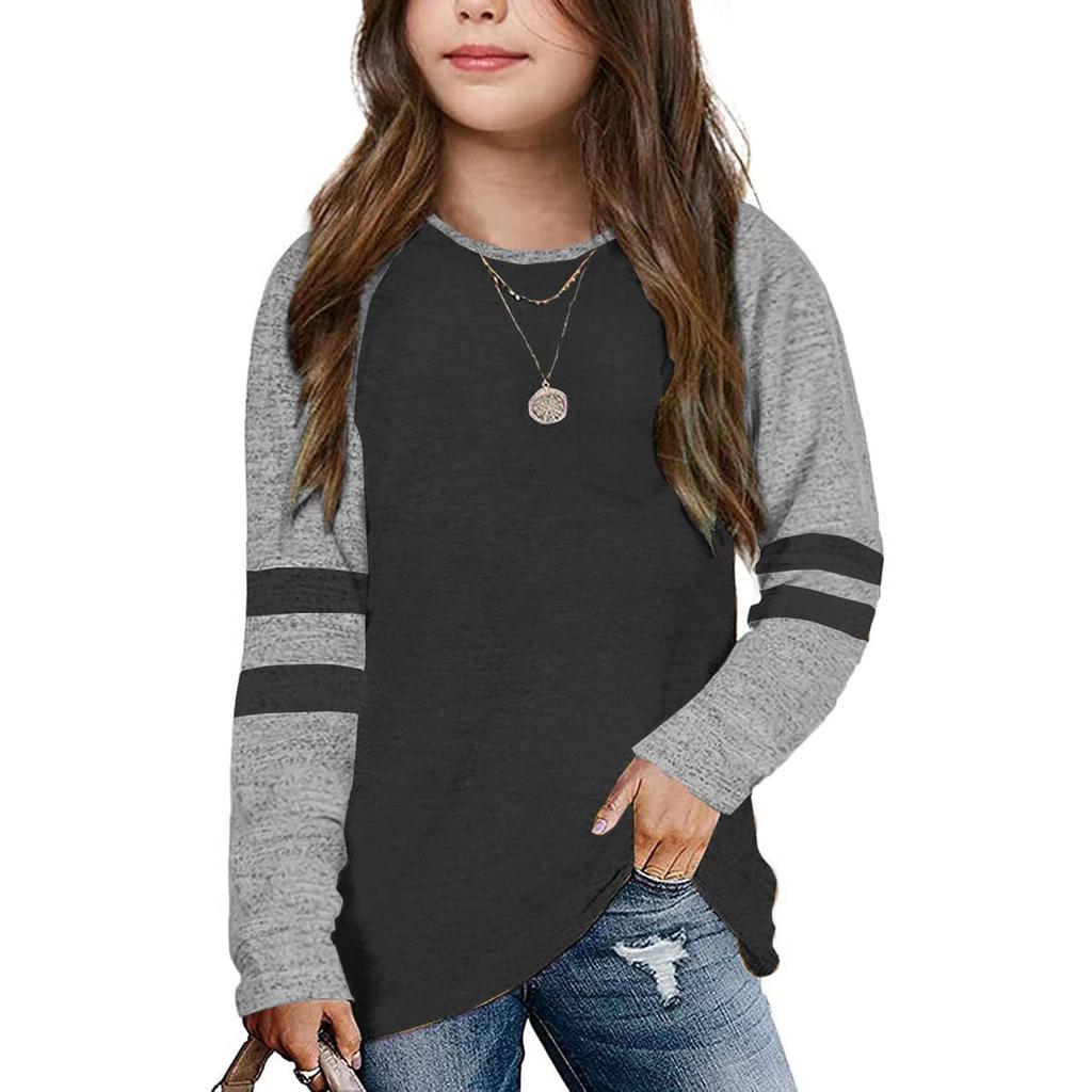 Girls Long Sleeve T Shirts Kids Fall Tops Crewneck Basic Tees