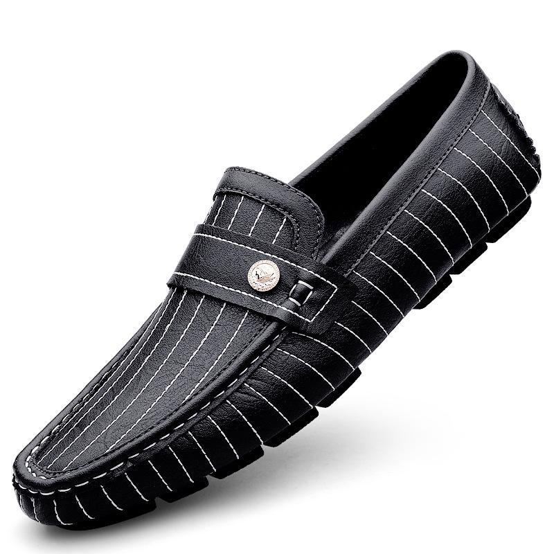 Dou Dou Men s Summer Breathable Black Leather Slip-On Loafers Size 42