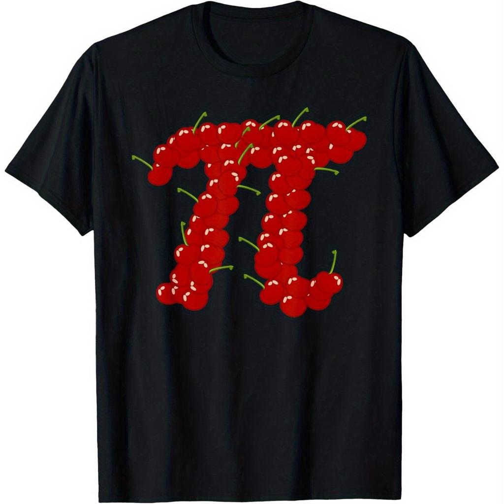 Cherry Pi Day Math Graphic Tee Cool Food Pun Casual Cotton T-Shirt for Men Women