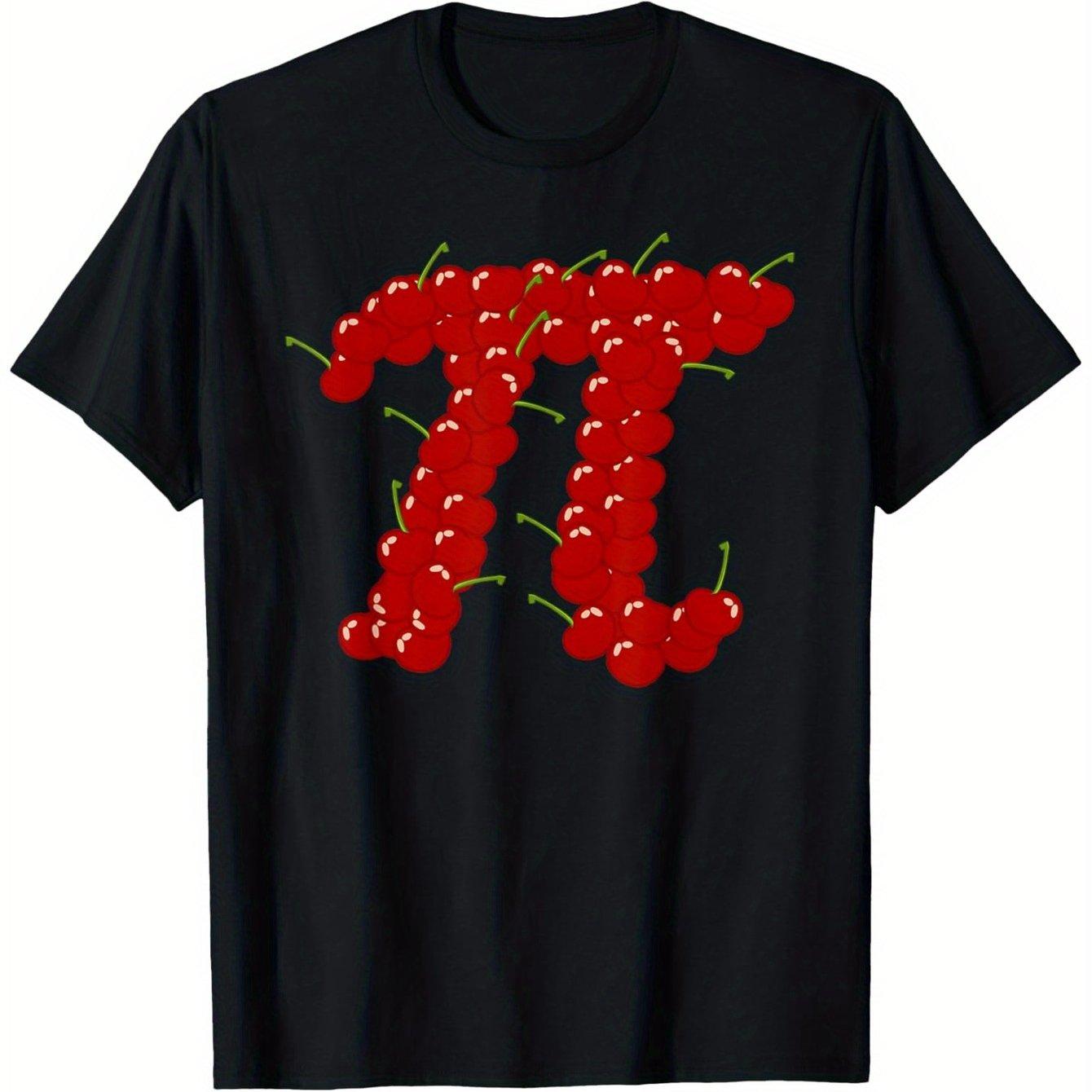 Cherry Pi Day Math Graphic Tee Cool Food Pun Casual Cotton T-Shirt for Men Women S