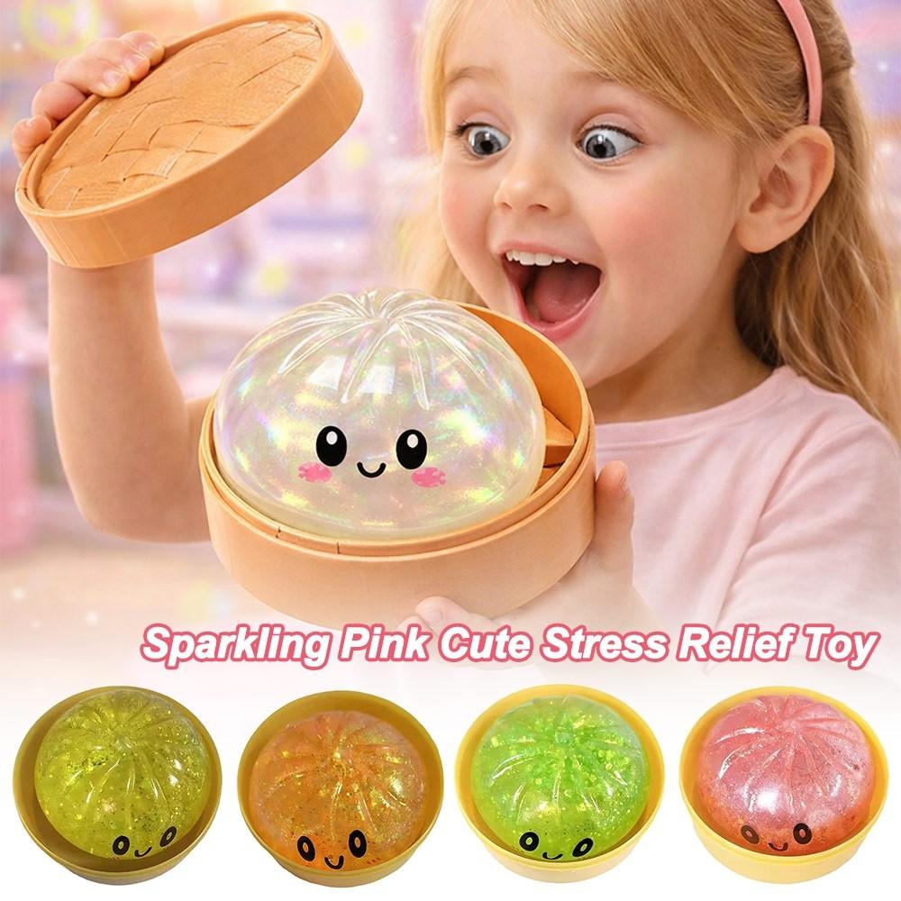 Glitter Dumplings Squishy Toy With Steamer Soft Squishy Toy Fidget Slow Resilience Stress Relief Sensory Ball