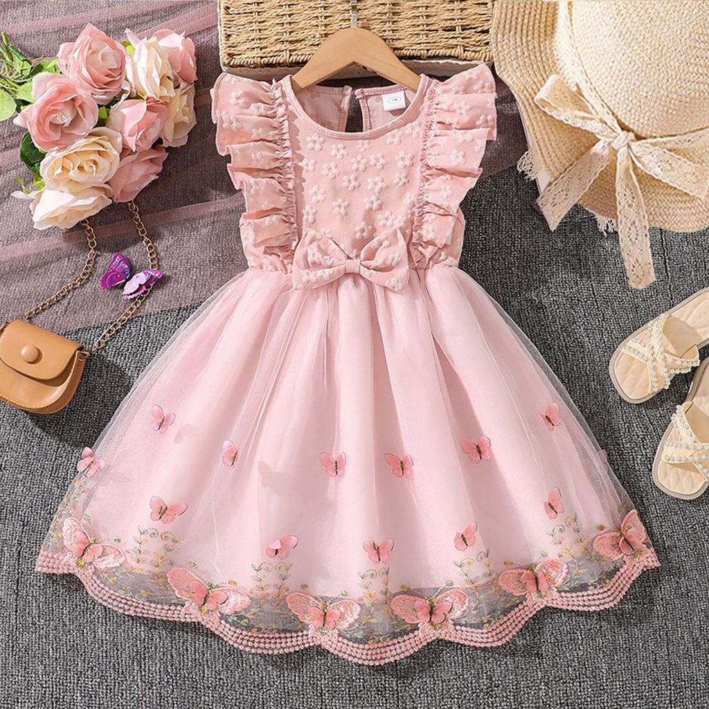 Dětské módní šaty bez rukávů s krajkovou vsadkou a síťovanou princeznovskou sukní