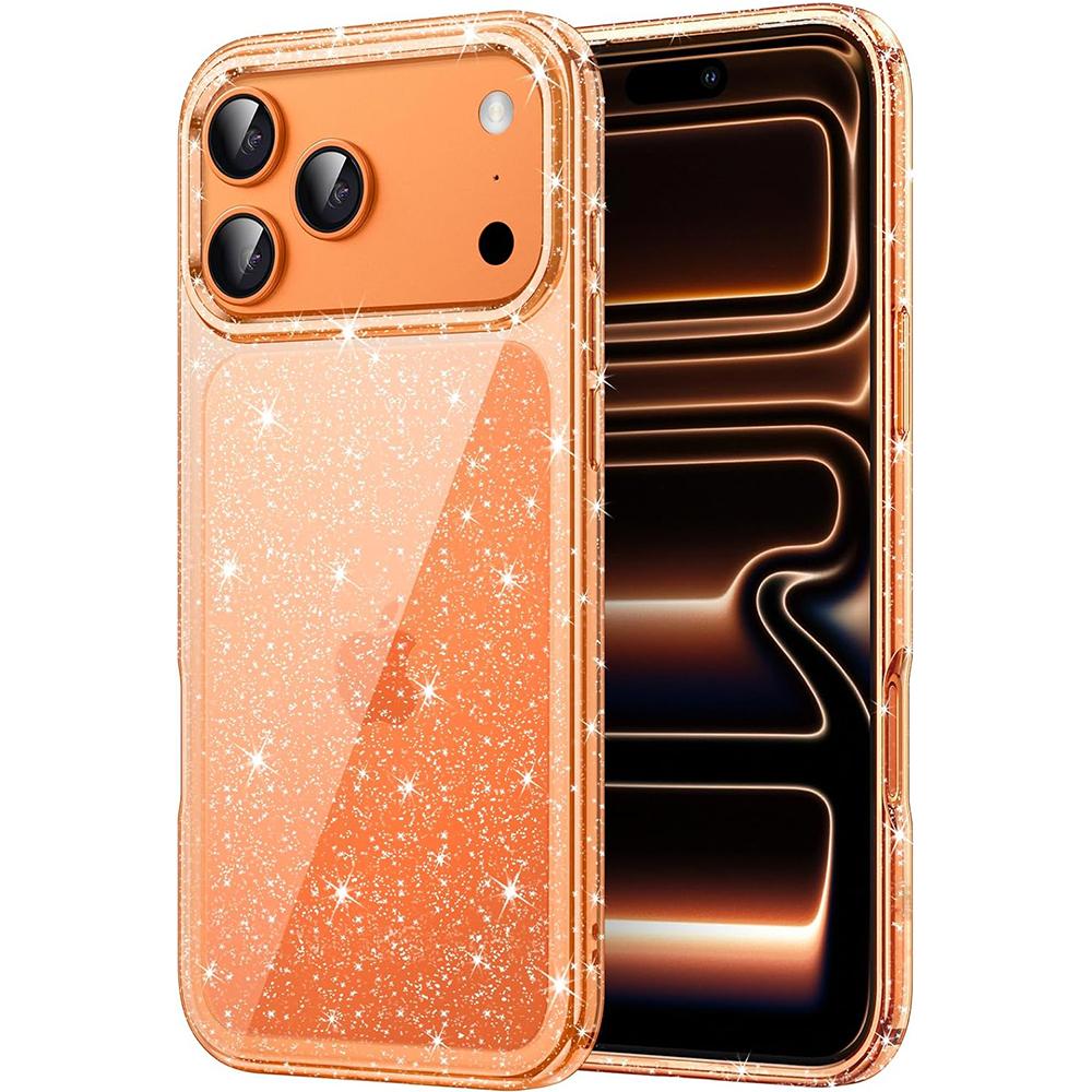 Orange Gold Glitter Case for iPhone 17 Pro Max Air 16E 16 E 15 Plus 14 13 Mini 12 11 X XS XR SE 2022 2020 7 8 Bling Sparkle Phone Cover Accessories