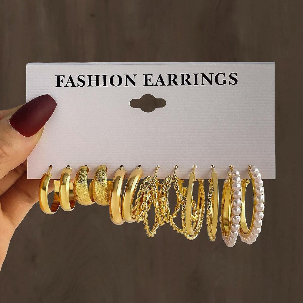 Fashion Style Gold C-chain Earrings Set, Women's Temperament Light Luxury High-end Earrings