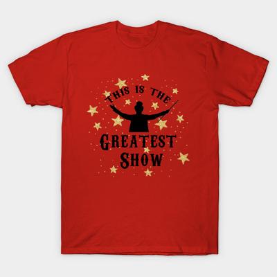 Men Black Print T-shirt Greatest Show No-Cut Transfer Paper Print Cotton Tshirt