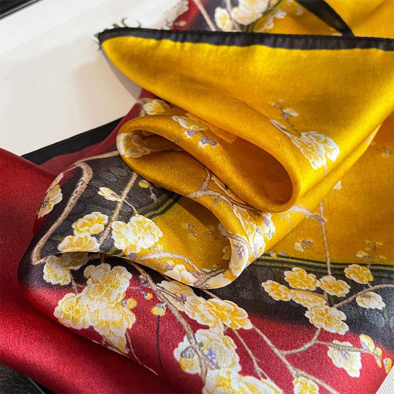 Fashion 100% Pure Silk Headscarf Square Satin Scarf For Women Shawl Foulard Hijab Neckerchief Hair Wrap Bandana Summer Echarpe