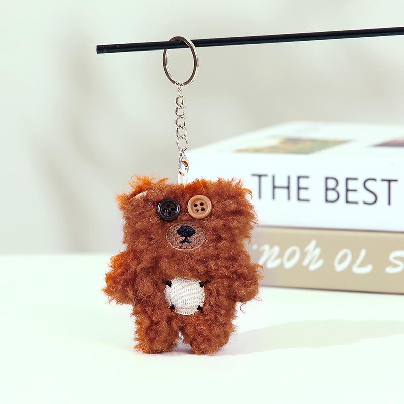 Cartoon Plush Bear Doll Keychain with Button Eyes