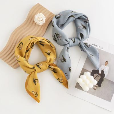 Pañuelo de Seda de Simulación de Viaje a la Moda Estilo Pastoral Pañuelo Cuadrado Pequeño Coreano Pañuelo Decorativo Estampado Fino Pañuelo Para Mujer