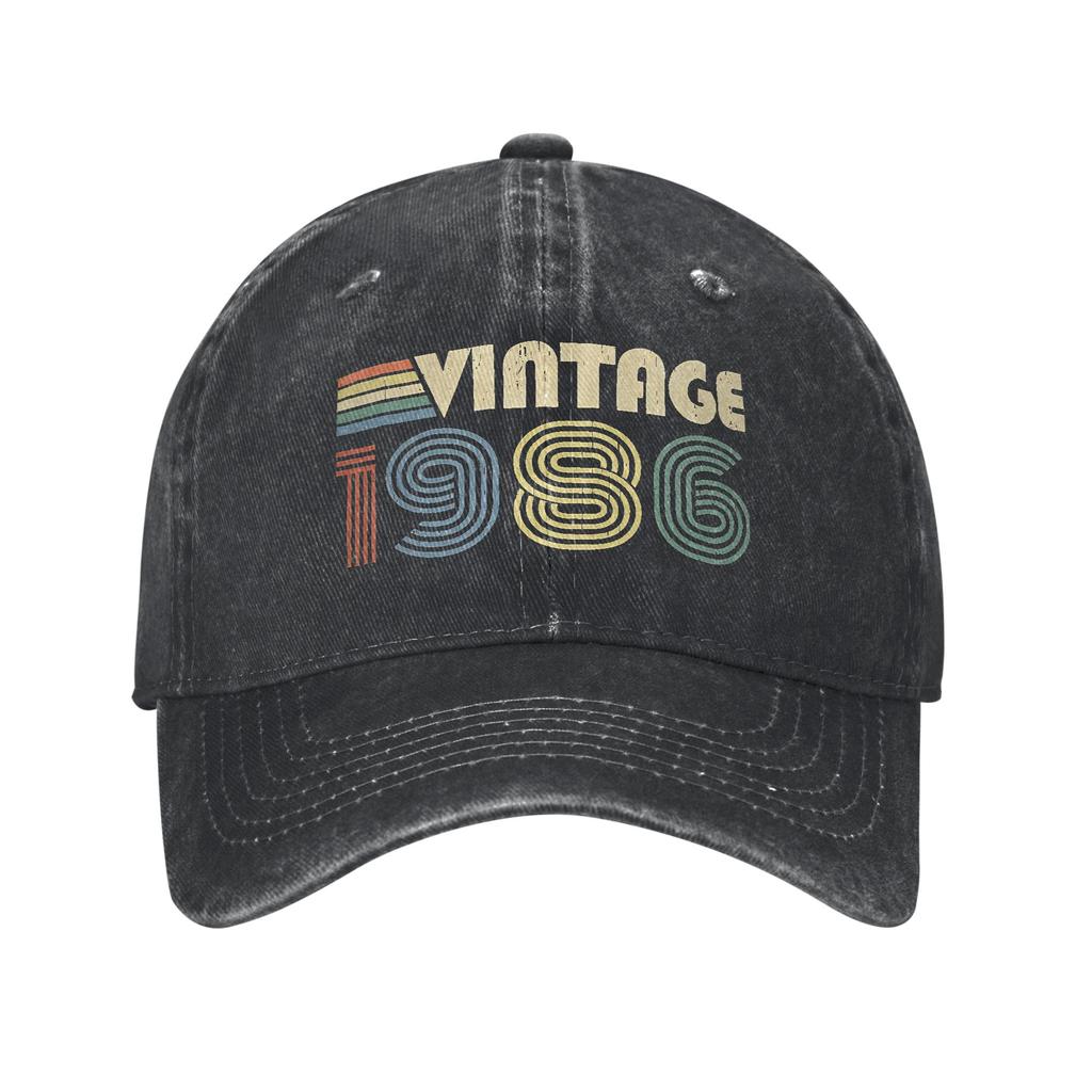 Unisex Women Vintage 1986 Birthday Year 40 years old Print Hat Classic Distressed Washed Baseball Cap Adjustable