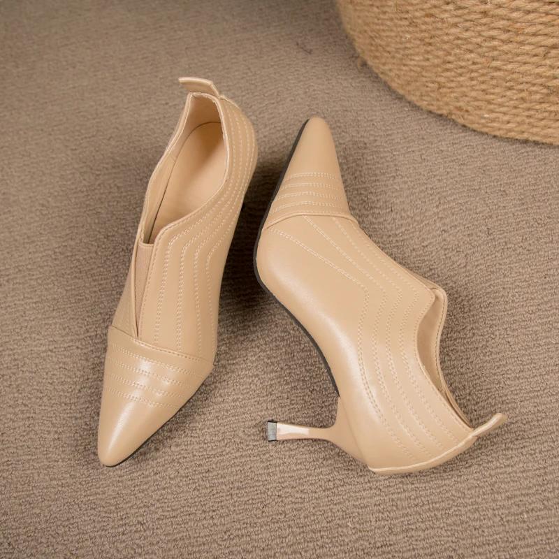 

Горячая распродажа 2025 Женские туфли-лодочки Летние Остроносые С мелким вырезом Французские Кожаные туфли Модный Темперамент Шпилька Высокий каблук 35 абрикосовый
