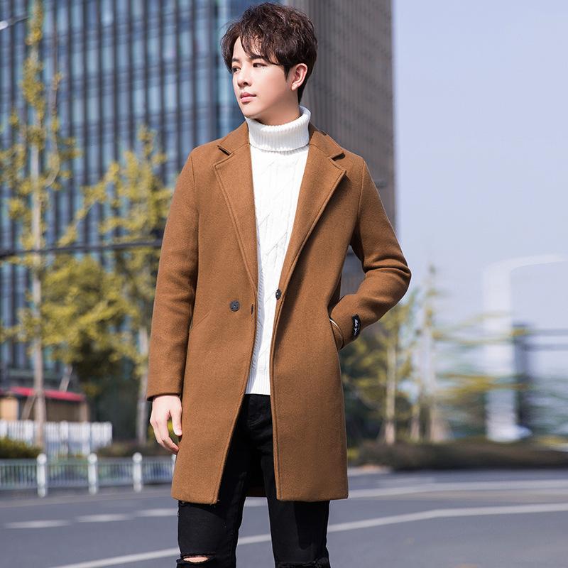 Wool Coat Men's Thickened Casual Woolen Coat Men's Medium and Long Trench Coat