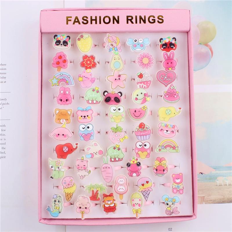 50Pcs Cartoon resin children's ring - Sweet flower ring - Gift box set finger ring - Party gift