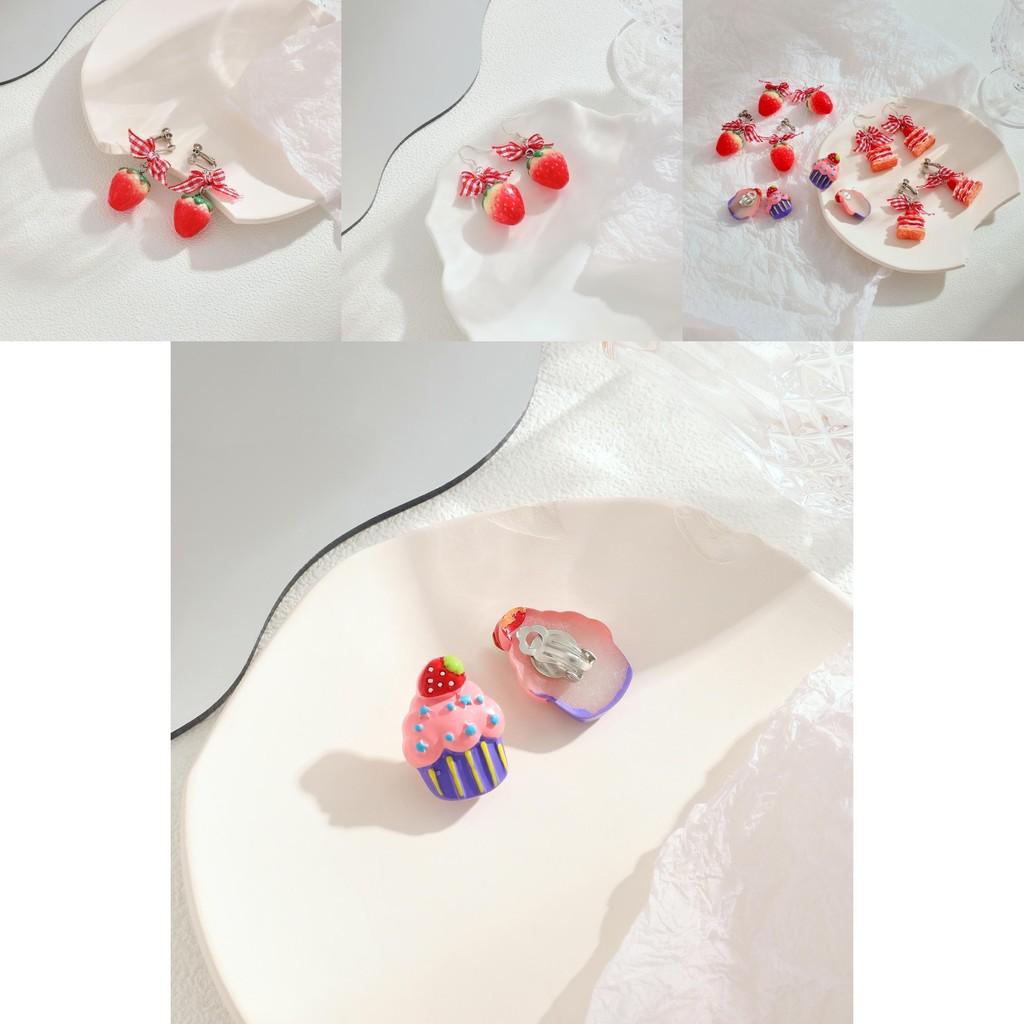 Strawberry Cake Earrings Adorable Girls Sweet Bow Design Non Pierced Ear Clips
