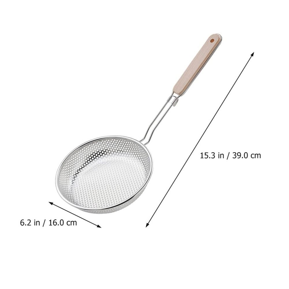 Long Handle Stainless Steel Strainer Wooden Handle Skimmer Spoon Fine Mesh Strainer  Food Strainer