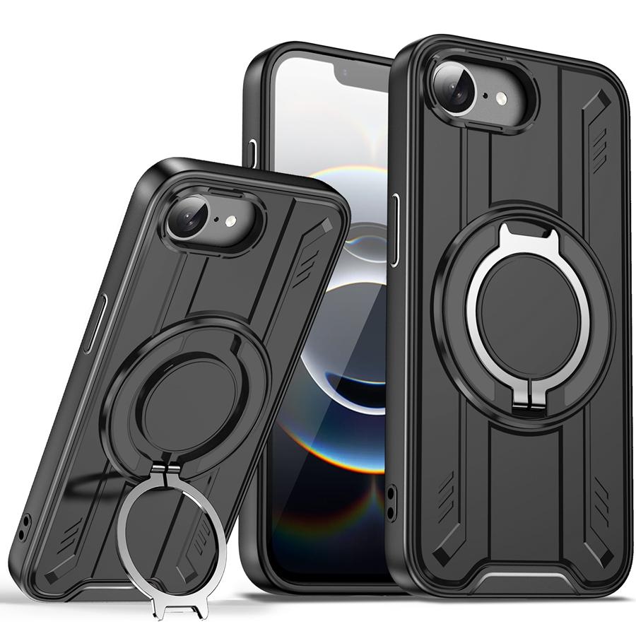 Shockproof Heavy Duty Armor Phone Case with 360° Rotatable Magnetic Metal Ring Stand for iPhone/Samsung Case for Car Holder