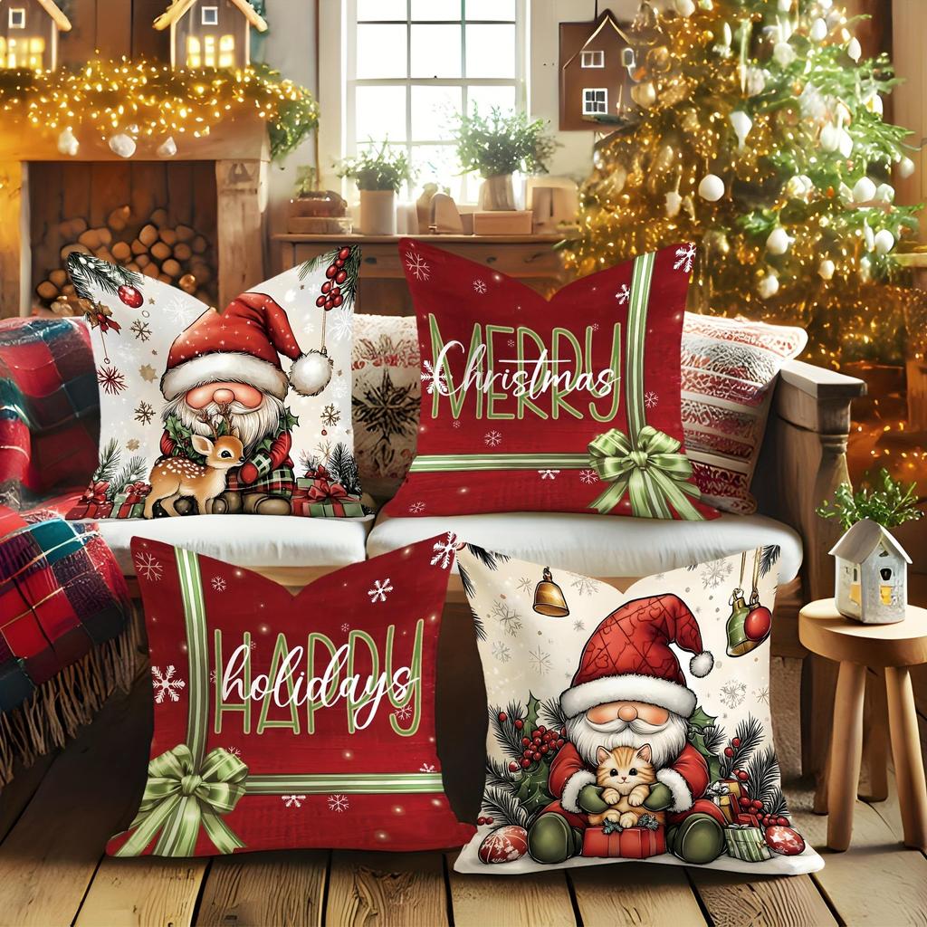 4-Piece Christmas Pillowcase Set, Christmas Decorative Pillowcases, Suitable For Living Room, Bedroom, Sofa,And Bed Decorations.