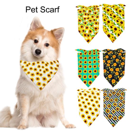 

Pet Scarf Breathable Triangle Anti-pilling Sunflower Print Puppy Bib Festival Dress Up