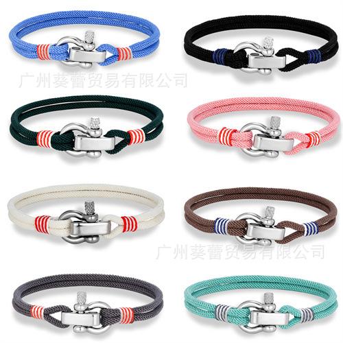 Stainless Steel Adjustable Mini Horseshoe Buckle Men'S Captain Rope Bracelet Couple Anchor