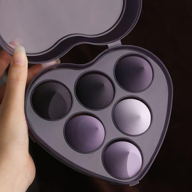 Choyu - Set of 6: Makeup Blender Beauty Sponge with Case Set of 6 - With Heart Case - Purple