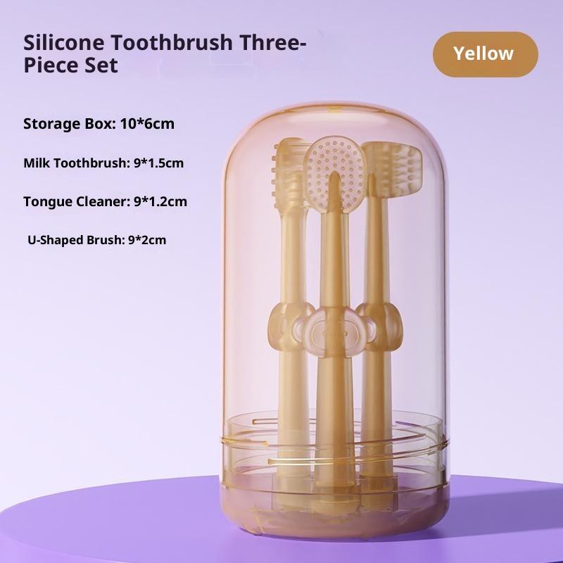 3Pcs Parent-friendly Silicone Baby Toothbrush Kit with Non-slip Wash Cup Gentle Tongue Moss Cleaner for Infant Care