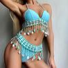 Push Up Tassel Swimsuit Sexy Tankini Set Solid Bikini Swimwear Beach Bathing Suits
