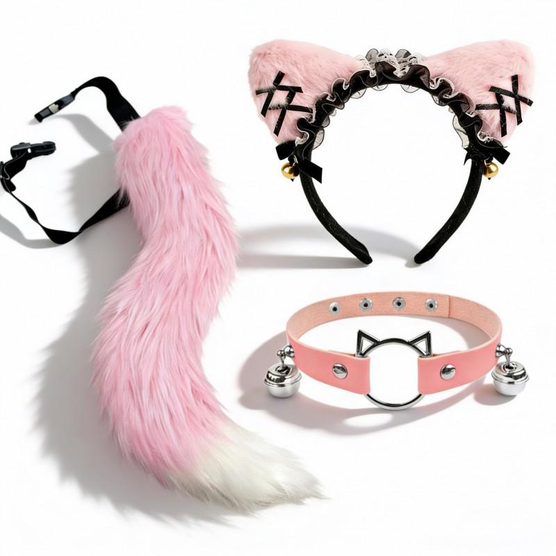 Anime-Inspired Kawaii Cat Ear Headband With Collar Belt Fox Tail Costume Set Women Adult Cosplay