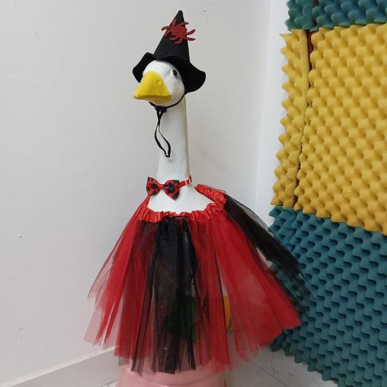 Witch Porch Goose Outfits Outdoor Halloween Goose Clothes with Witch Hat Tutu Skirt Bowtie for 23" High Cement Goose Statue Lawn Garden Decor