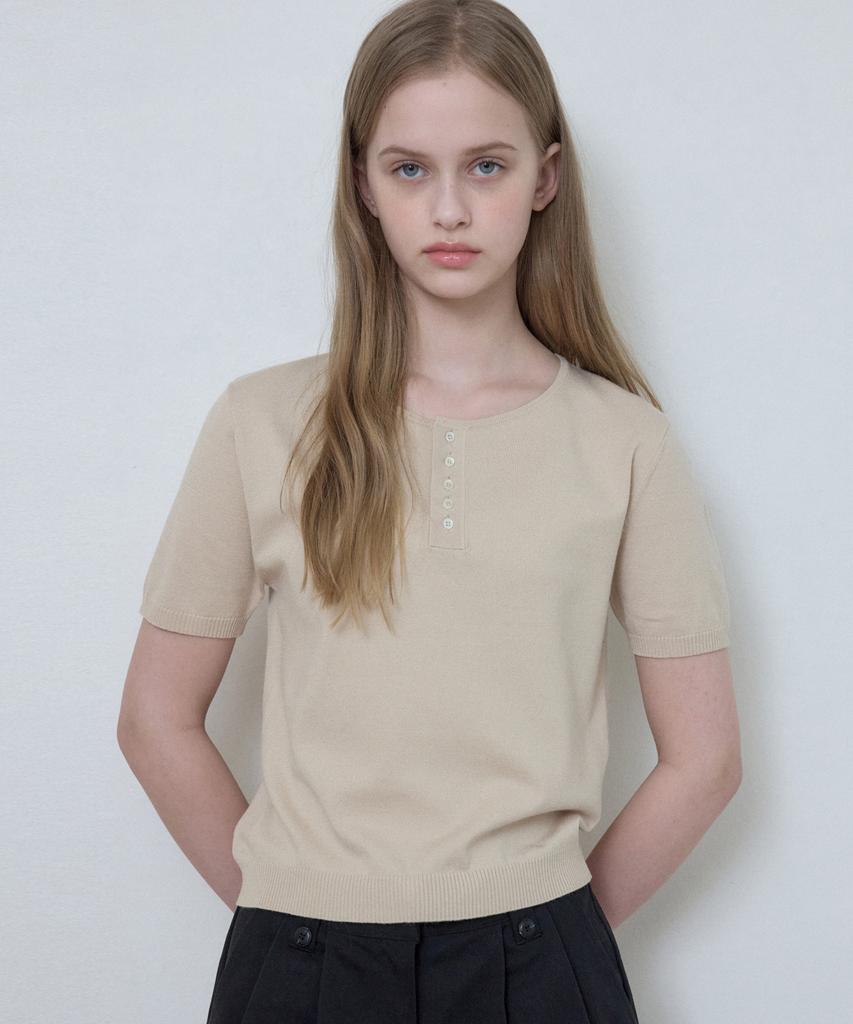 Wednesday Oasis For Woman Washable Sheer Henley Neck Half Knit_Beige(Wc25-Kn18)