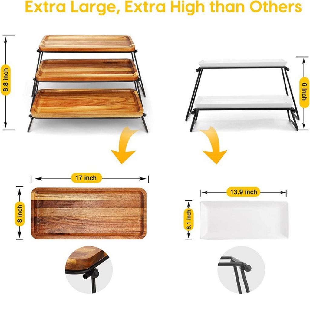 Étagère en Bois Plateau Étagère Simple Amovible Thé de l'Après-midi Sushi Occidental Dessert Fruit Repas Organisateur de Nourriture Assiettes