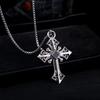 Fashion Personality Hollowed Out Pattern Red Gemstone Cross Pendant Necklace for Men Women Gothic Punk Halloween Jewelry Gifts