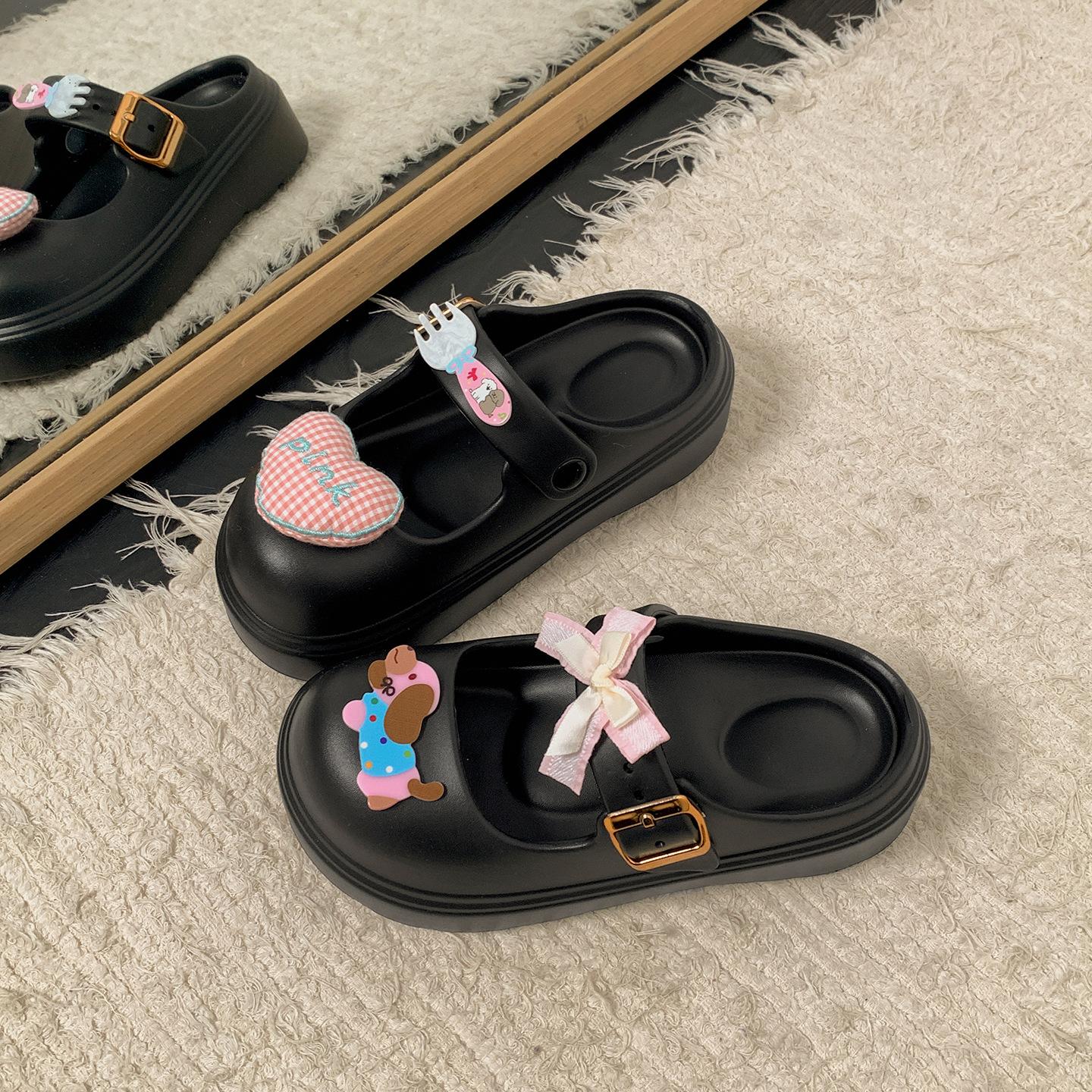 Cartoon cute non-slip thick-soled bag head slippers women wear height-increasing soft-soled cool slippers 35 -36 (bag)