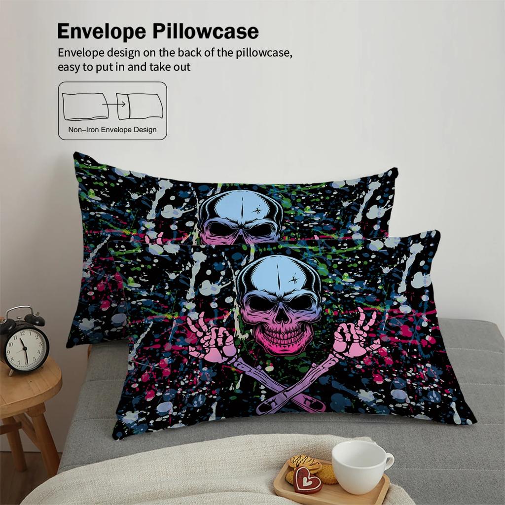 3-piece set, skull gestures pattern printed duvet set, queen, king, double bed, party funny and creative bedding set
