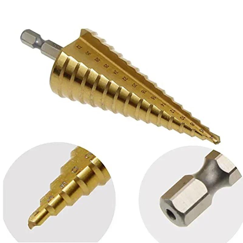 3pcs/set 3-12mm 4-12mm 4-20mm HSS Straight Groove Step Drill Bit Titanium Coated Wood Metal Hole Cutter Core Drilling Tools Set