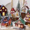 Led Ahşap Noel Evi Mini Noel Kar Evleri Ahşap Kış Köyü Bina Figürinleri Masa Süsleri Tatil Partisi Dekoru