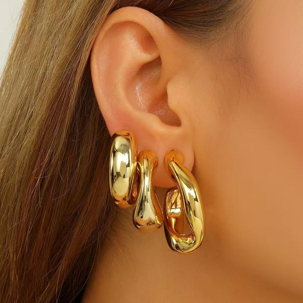 3PCS Fashion Simple Smooth Water Drop Women's Earrings Gold Exaggerated Irregular Shape Women's Gold Silver Daily Wear Accessori
