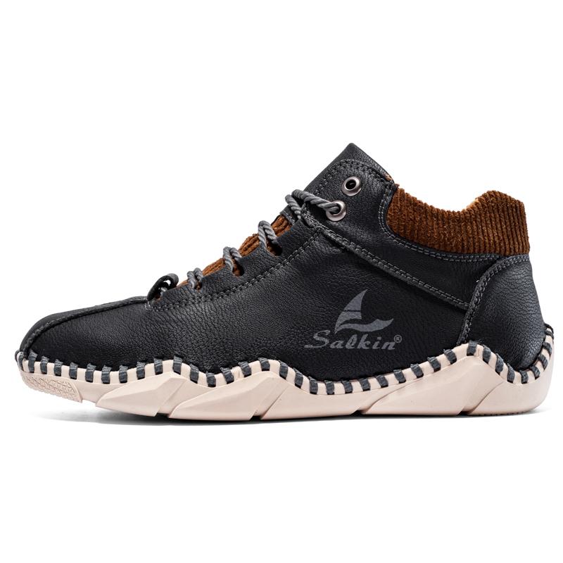 Men Boots Hand-stitching Split Leather Shoes Men Ankle Boots Moccasins Man Casual Shoes