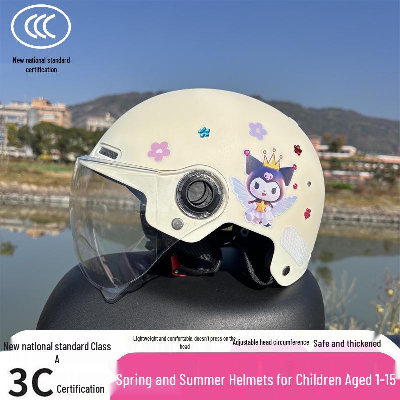 3C Certified Children's Helmet, Age 1-15: All-Season, Breathable, Sun-Protective, Anti-Fall Kuromi Design for Electric Scooters