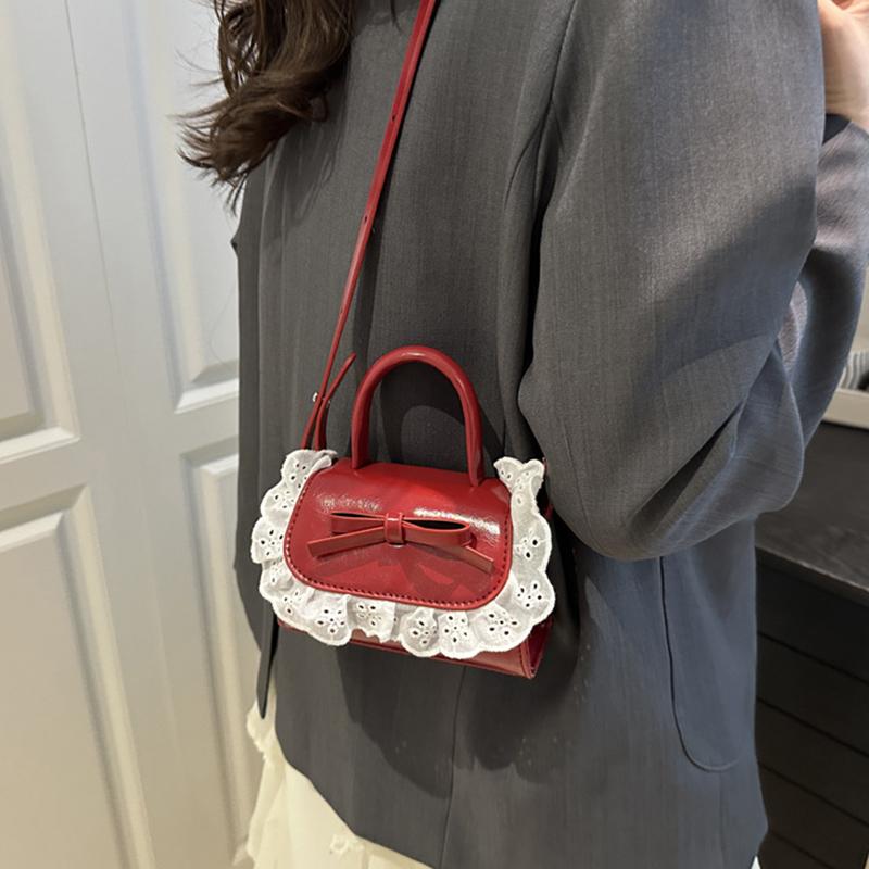 Süße Schleife Spitze Damen PU Umhängetaschen Leichte Tragbare Damen Handtaschen Lippenstift Tasche Lässige Mädchen Crossbody Tasche Clutch KTB