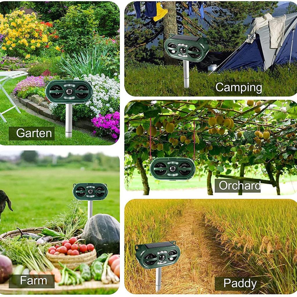 Solar Outdoor Animal Repellent: LED Strobe & Ultrasonic Bird, Dog, and Rodent Deterrent