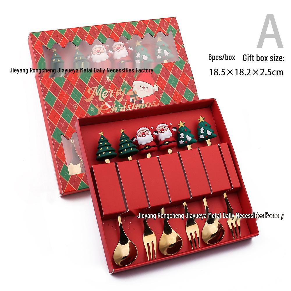 Creative Christmas Stainless Steel Cartoon Fruit Fork and Spoon Gift Set