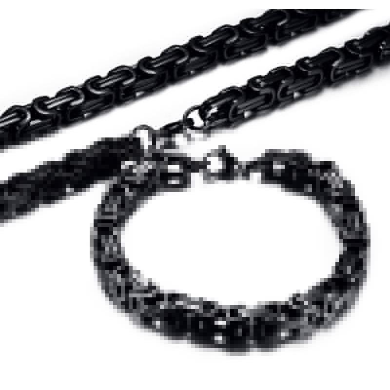 New Fashionable and Atmospheric and Personalized Motorcycle Chain Black Three Color Bracelet Necklace Set Decorations