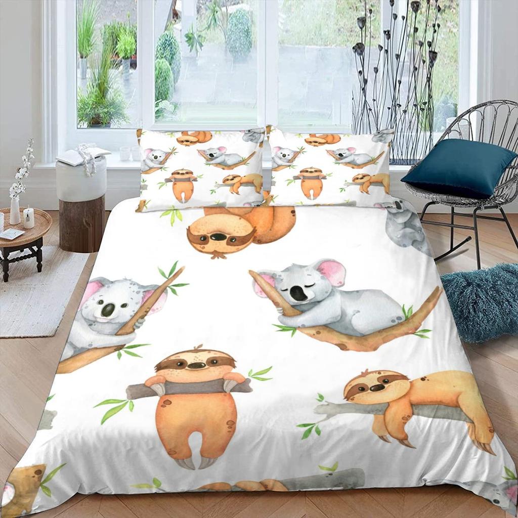 Cute Elephant Koala Duvet Cover Set Cartoon Animals Bedding Set Australia Tree Bear Quilt Cover Twin King for Kids Boys Girls