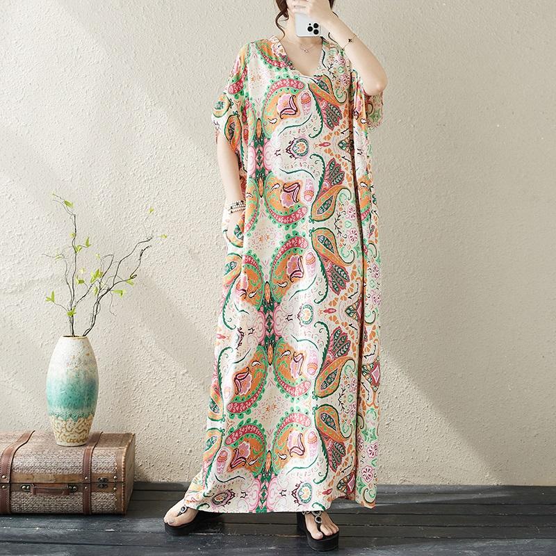 Manga corta Tallas grandes vintage floral nuevo en vestidos para mujer casual suelto Maxi vestido largo de verano