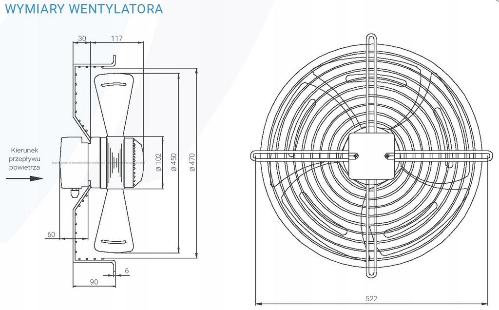 Wentylator osiowy siatka fst 450 tłoczący - wyciągowy