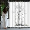 Black And White Tree Branch Shower Curtain - Decorative Bathroom Accessory With Hooks, Grommet Top | All-Season Polyester Fabric