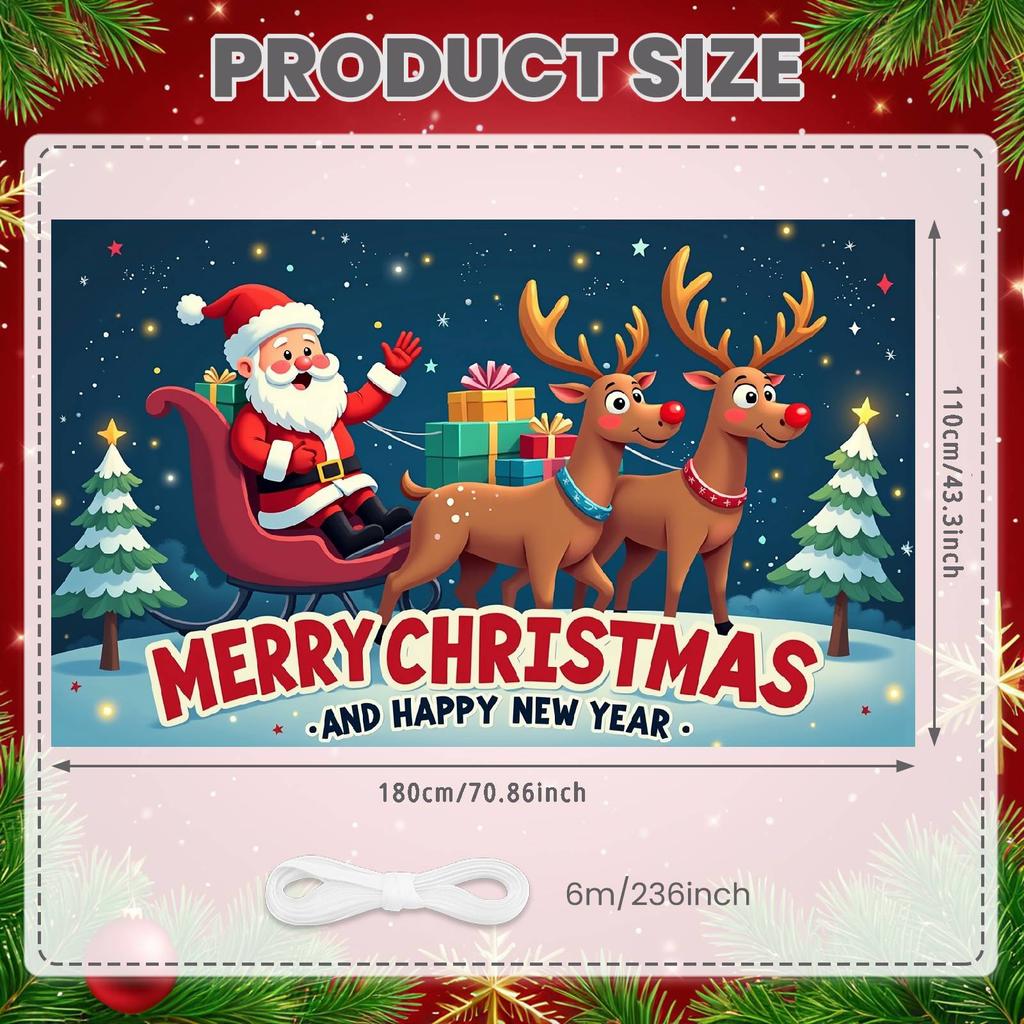 Holiday Banner Santa Claus Theme Santa Sleigh Backdrop Reindeer Backdrop Gift Box Decoration Christmas Tree Background